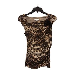 New York & Company Women’s Brown Cheetah Print Short Sleeve Blouse Size S